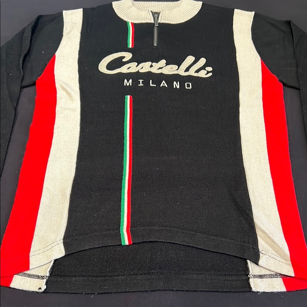 Castelli Milano Black bike, Vintage style Sweater with Cream and Red Accents
